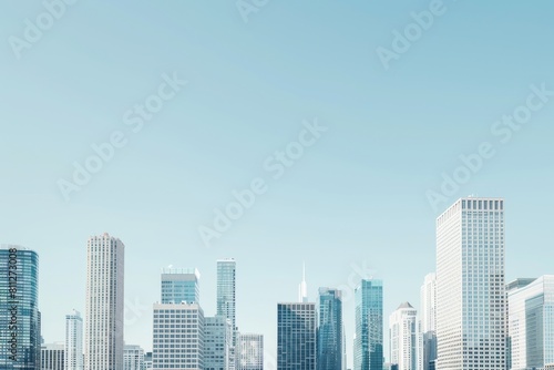 A large body of water surrounded by tall buildings in a minimalist city skyline, A minimalist city skyline, emphasizing the clean lines and shapes of the buildings against a clear blue sky