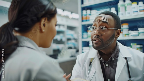 Pharmacist have serious conversation with customer about medication