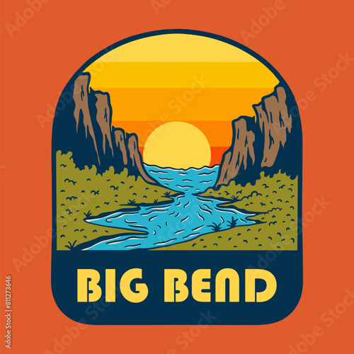SUNSET ON BIG BEND NATIONAL PARK BADGE LOGO DESIGN VECTOR ILLUSTRATION