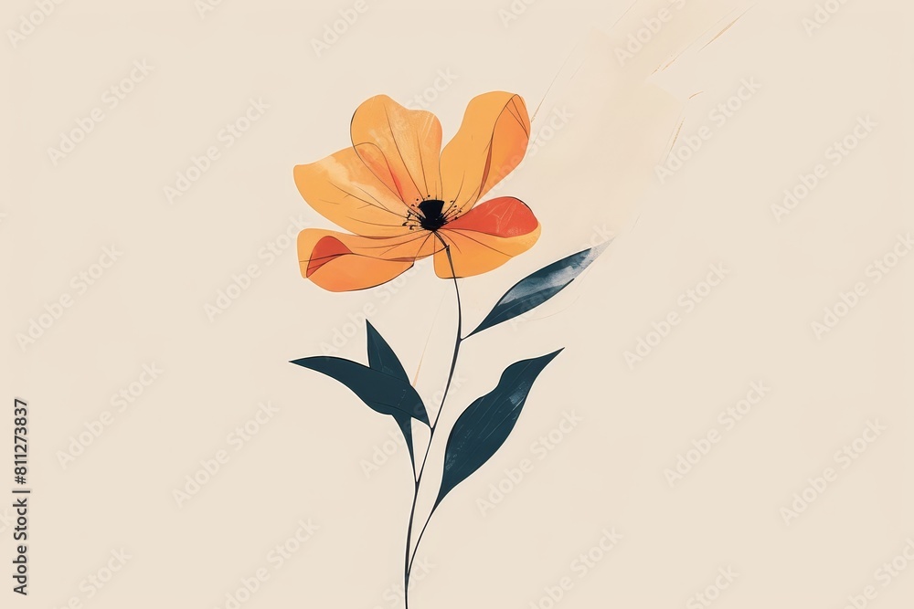 A painting of a yellow flower standing out against a simple white background, A minimalist design featuring a single, elegant flower against a plain background