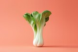 Detailed view of leafy bok choy vegetable against a pink backdrop, A minimalist design featuring bok choy as the focal point