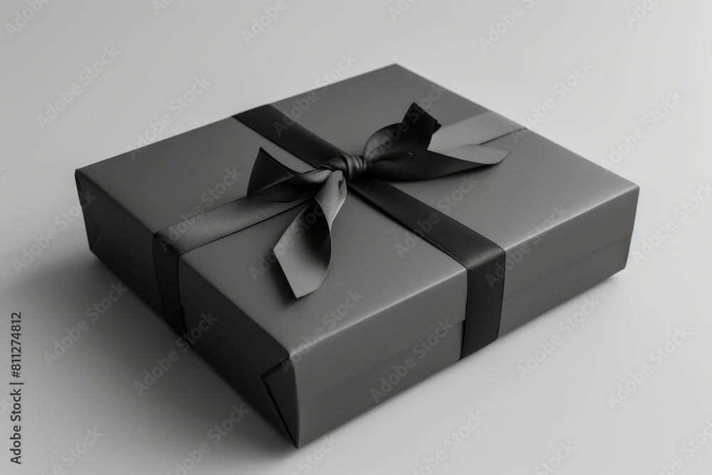 A black gift box featuring a bow on top, presenting a simple yet elegant design, A minimalist gift box in monochromatic tones A black gift box featuring a bow on top, presenting a simple yet elegant design, A minimalist gift box in monochromatic tones