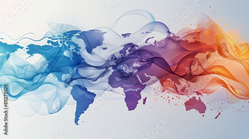 Colorful Abstract World Map Trade Connections