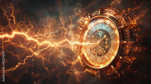 explore the science fiction concept of time travel through a glowing clock design