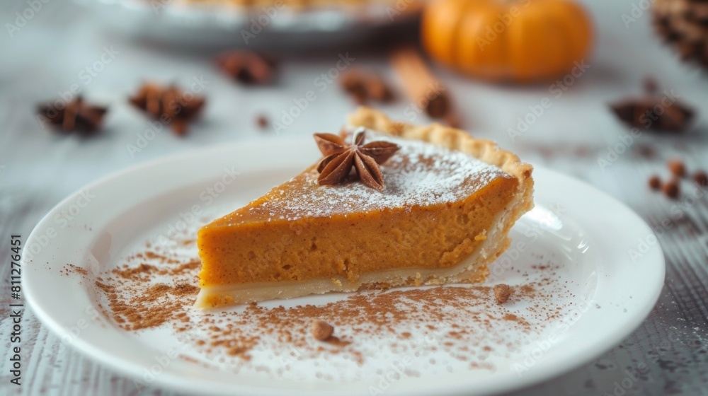 American cuisine. American pumpkin pie with cinnamon. 