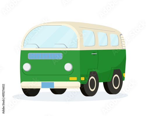 Funny old retro style green vintage classic car icon art. Template design. Flat vector illustration isolated on white background