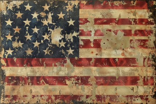 Old American Flag with Burnt and Tattered Edges
