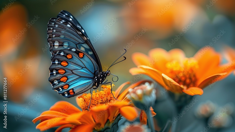 a splash of color: vibrant butterfly perched on a beautiful orange flower a splash of color: vibrant butterfly perched on a beautiful orange flower
