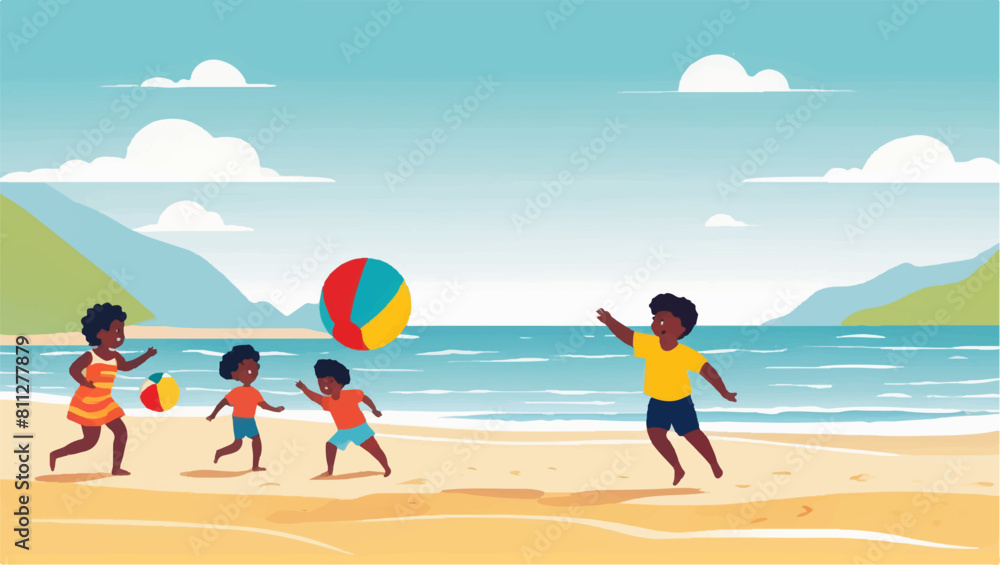 Fototapeta premium Summer Fun: Children Playing with Beach Ball Vector