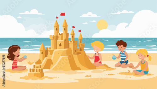 Shoreline Shapers: Children Crafting Sandcastles © Ramon