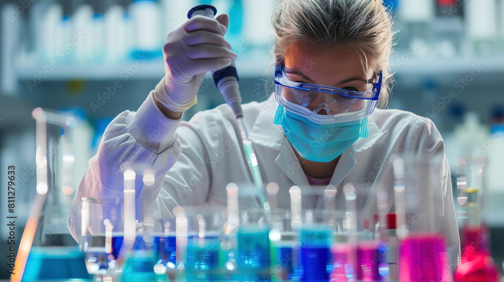 A laboratory technician holds a test tube with an antivirus in his hand. A scientist conducts an experiment. A laboratory technician holds a test tube with an antivirus in his hand. A scientist conducts an experiment.