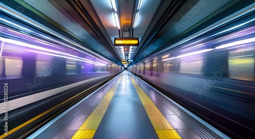 Underground train interior with bold navy and yellow colors ecofriendly design. Concept Eco-Friendly Design, Navy and Yellow Color Scheme, Underground Train Interior, photo