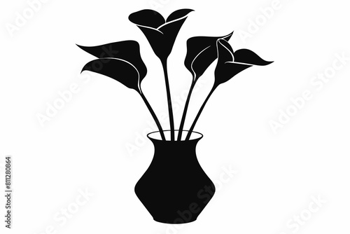 vase flower Black and white vector illustration 