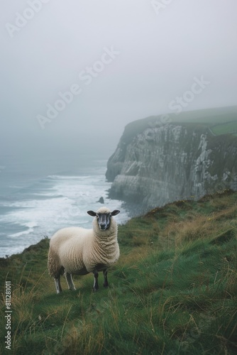 Sheep Standing on Top of Lush Green Hillside