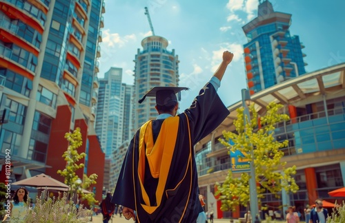 Man in Graduation Gown Outside Building
