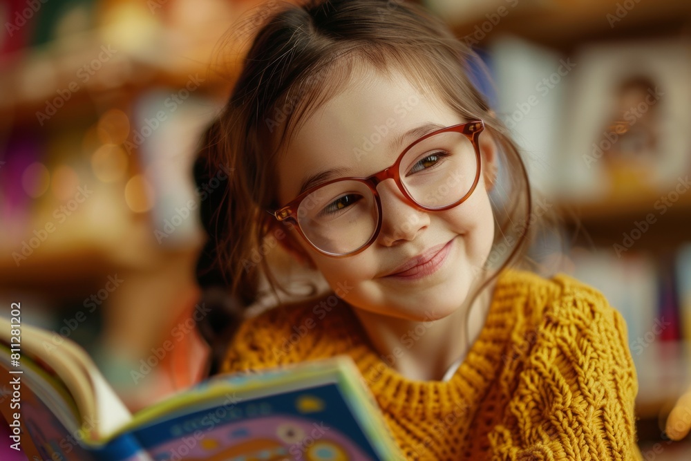 Young Girl With Glasses Reading Book Young Girl With Glasses Reading Book