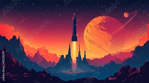 Futuristic Side View  Vibrant Space Travel Animation with Triadic Color Scheme for Adventurous Theme