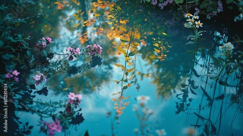 At twilight's glow, water mirrors the delicate dance of biodynamic garden flora, captured in the Honest Frames series photo