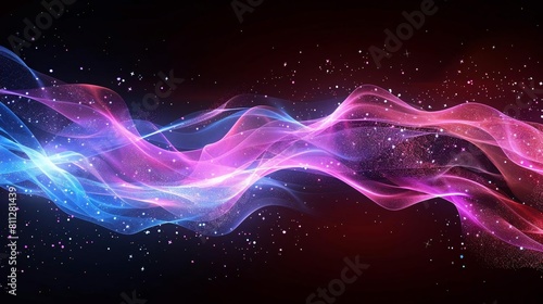 Mesmerizing Pink and Purple Glowing Waves on Black Background, Ideal for Futuristic Graphic Design and Web Development