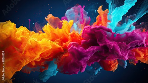 Macro shot of colorful paint splashes in motion