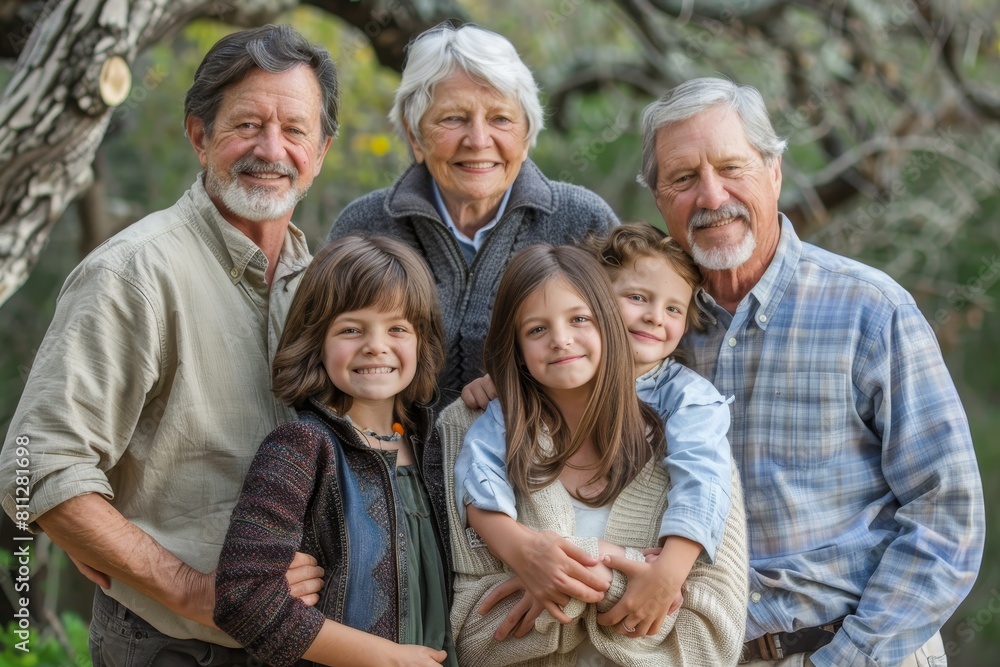A diverse group of people, spanning different generations, stand close together, A multigenerational family portrait with grandparents, parents, and children A diverse group of people, spanning different generations, stand close together, A multigenerational family portrait with grandparents, parents, and children