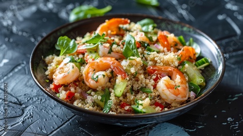 American cuisine. California quinoa salad with shrimp and crab.