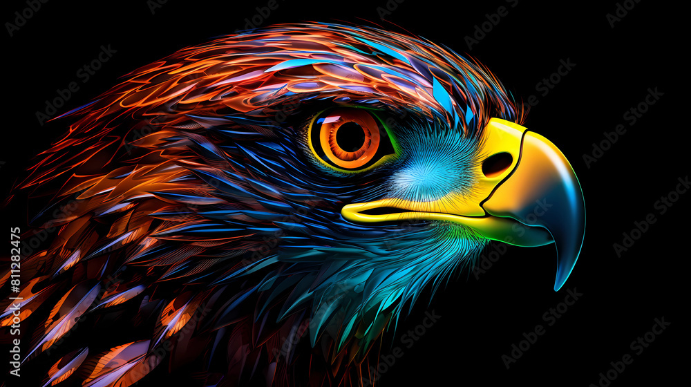 Hawk Eagle Portrait Animal Plexus Neon Black Background Digital Desktop ...
