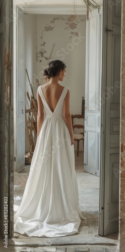Woman in White Dress Standing in Room