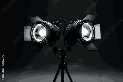 Photography studio flash isolated on white background with lamp.