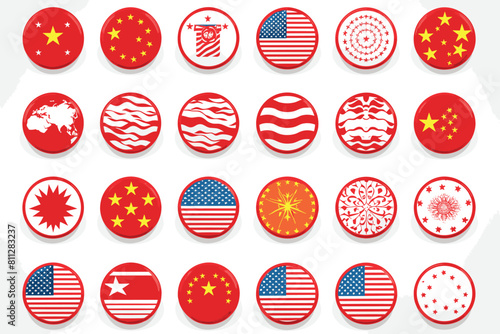 flag icon set of united states, china, soviet union and united kingdom. isolated on white background