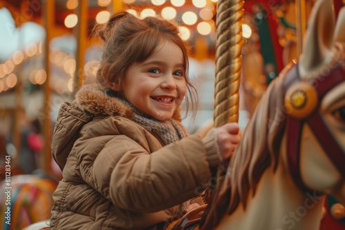 Little Girl Riding Merry Go Round