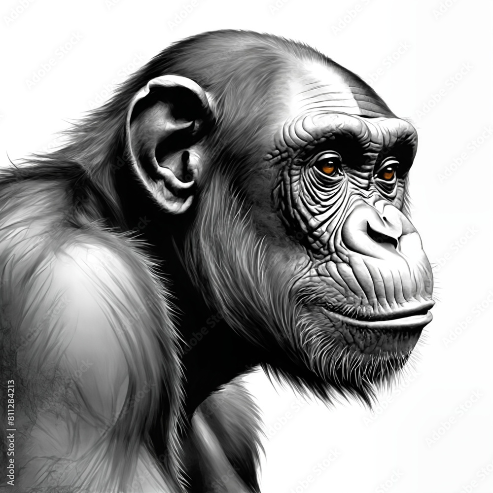Fototapeta premium Profile of a Chimpanzee on white