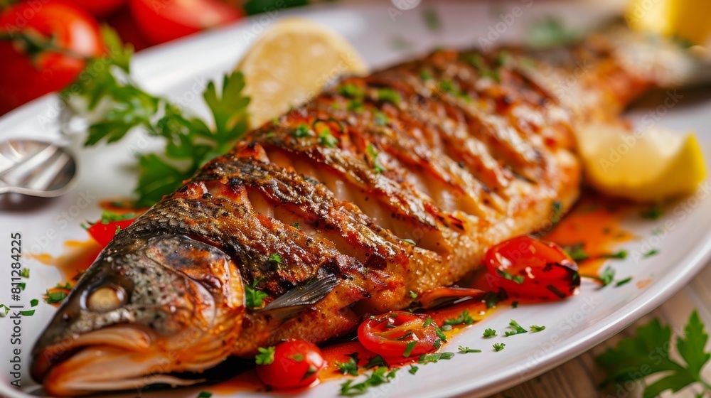 American cuisine. Carp baked with ginger and sour cream. American cuisine. Carp baked with ginger and sour cream.