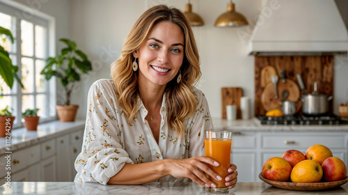 Fueling the Day: Smiling Woman with Orange Juice © Thanawadee