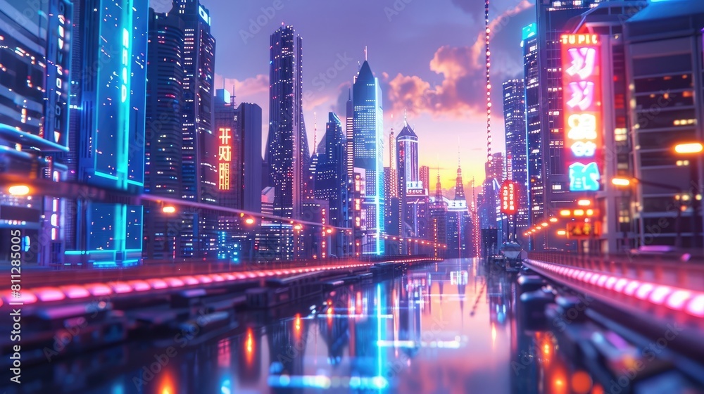 Cityscape set in a futuristic cyberpunk world realistic