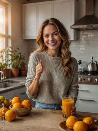 Daily Delight: Smiling Woman with Orange Juice
