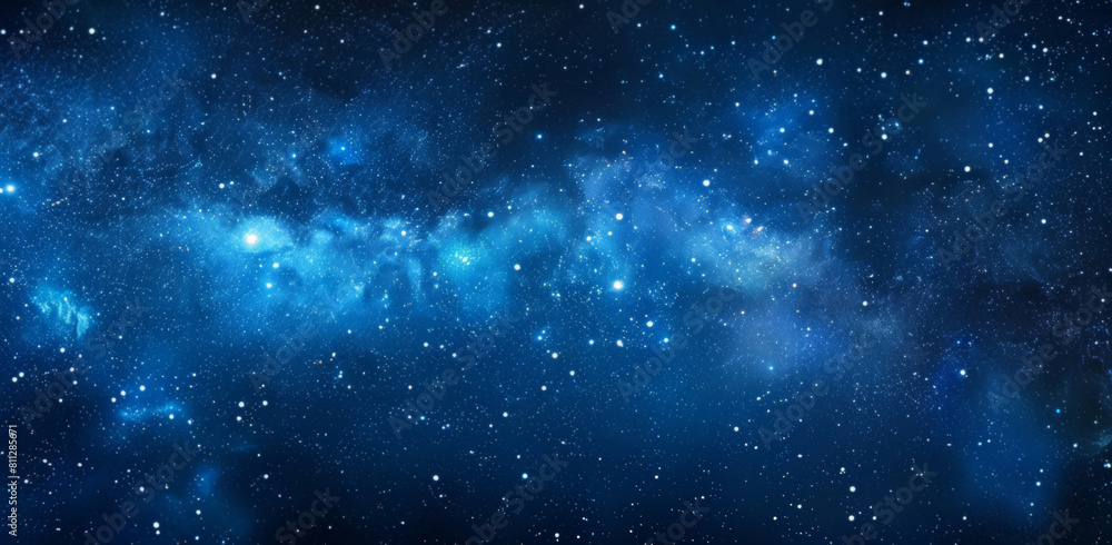 Space, abstract and universe with stars in nebula for astronomy, sky and celestial wallpaper. Interstellar, design and blue background with galaxy for constellation, solar system and cosmic sparkle