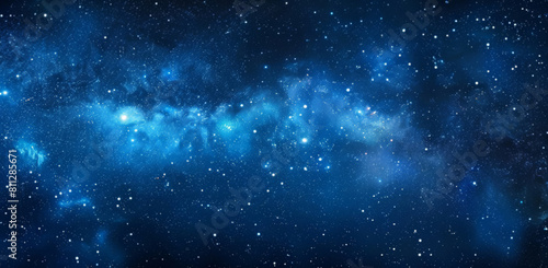 Space, abstract and universe with stars in nebula for astronomy, sky and celestial wallpaper. Interstellar, design and blue background with galaxy for constellation, solar system and cosmic sparkle
