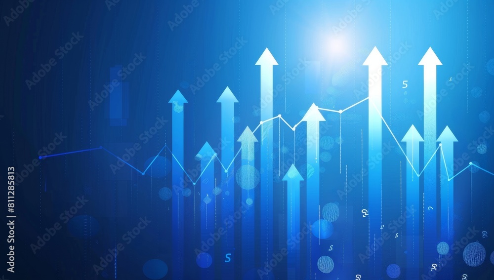 Blue stock market background with arrow up graph and financial chart ...