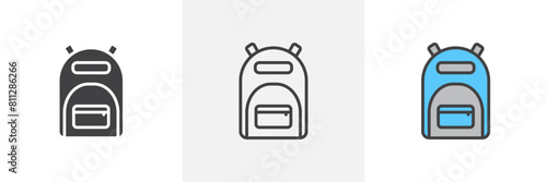 Student Backpack Icon Collection. School Bag Vector Design. Travel Gear Sign.