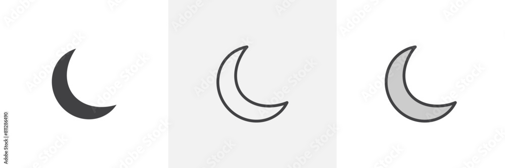 Ramadan Moon Icon Set. Half Moon Phase Vector Symbol.