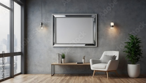 billboard on the wall  blank mockup frame on wall in modern office interior design in 3d style. illustration generative ai.