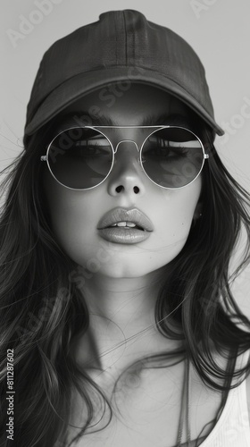 Woman Wearing Baseball Cap and Sunglasses
