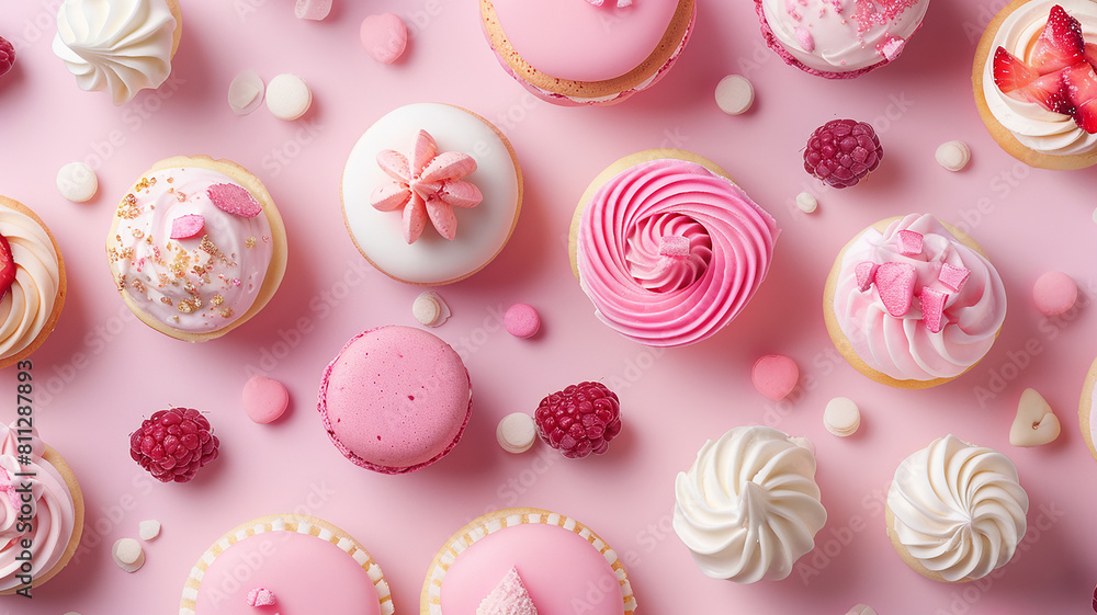 Desserts on pink background Desserts on pink background