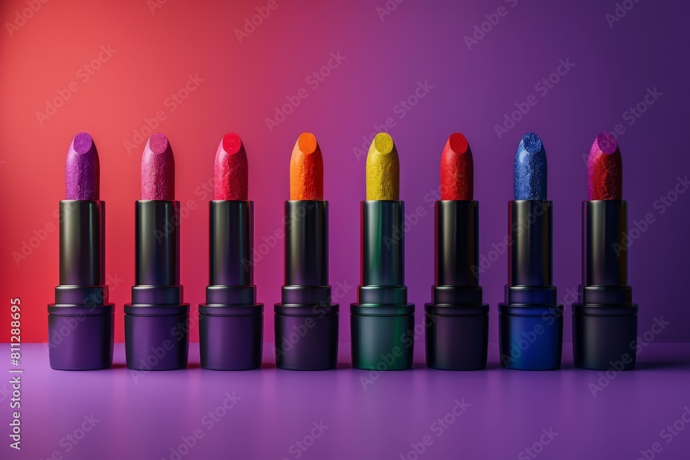 Flat design front view, Colorful lipstick and black bar lipstick. professional artist theme, vivid color Flat design front view, Colorful lipstick and black bar lipstick. professional artist theme, vivid color