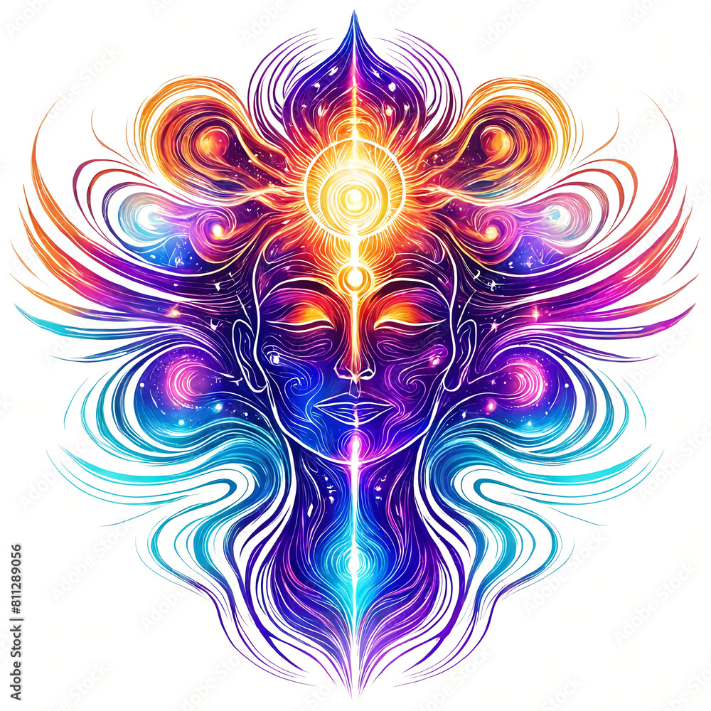 A colorful and intricate design of a man's face, featuring a combination of purple, orange and yellow colors. The face is surrounded by a pattern of swirling lines. A colorful and intricate design of a man's face, featuring a combination of purple, orange and yellow colors. The face is surrounded by a pattern of swirling lines.