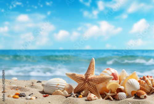 Sea shells starfish on beach