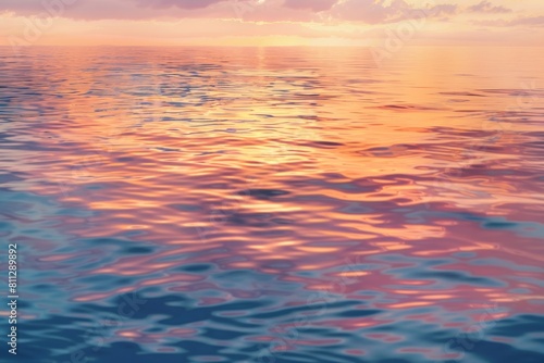 A sunset casting warm hues over the ocean, creating a beautiful reflection on the calm waters, A peaceful sunset over the calm waters, reflecting various shades of orange and pink