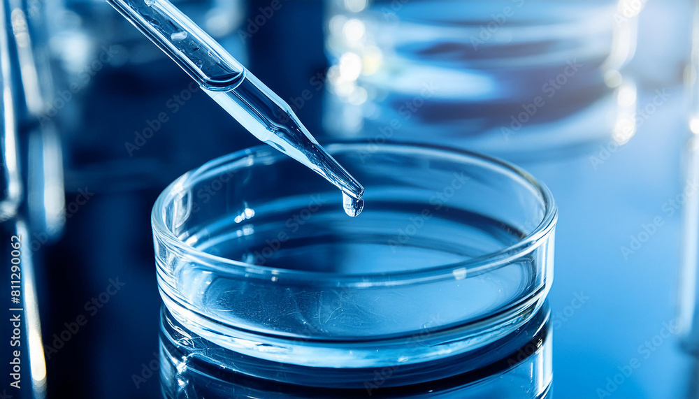Close up of lab pipette with sample liquid into petri dish. Biomedical research. Science concept. Close up of lab pipette with sample liquid into petri dish. Biomedical research. Science concept.