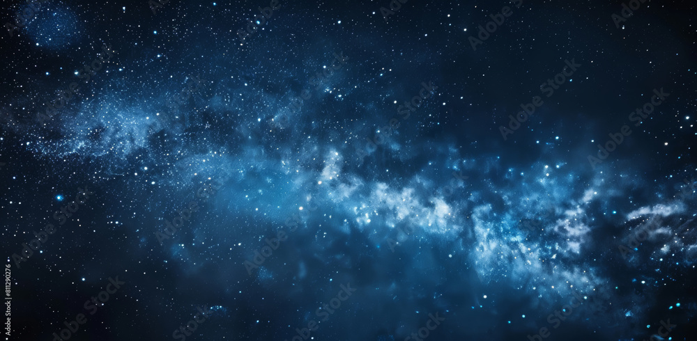 Space, abstract and galaxy with stars in nebula for astronomy, constellation and cosmic wallpaper. Interstellar, design and blue background with sky for universe, solar system and celestial sparkle